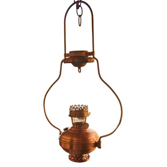 Vintage Copper Electric Hanging Lamp With Chain - Needs Rewiring Or Solar Light - Picture 3 of 15